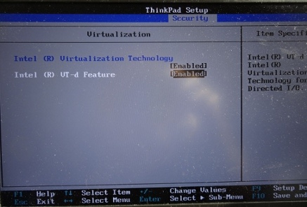 BIOS setting of ThinkPad X240/VT-d enabled