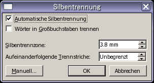 Silbentrennung-Fenster (Word2003)