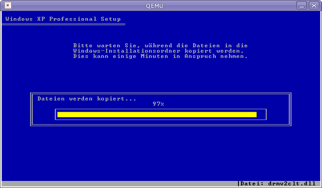 windows XP installation in Vine Linux 5.1 (QEMU)