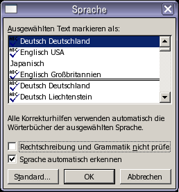 Word2003, Sprache festlegen